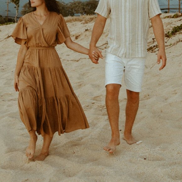 "Petal & Pup" Tan Flowy Dress Barker Dress Small - Picture 6 of 8